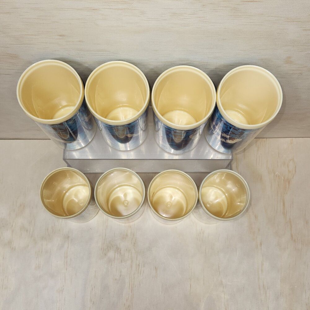 Vintage 1971 Sports Cups 8 Beacon Plastic Glasses Blue White Baseball Design - Picture 2 of 6